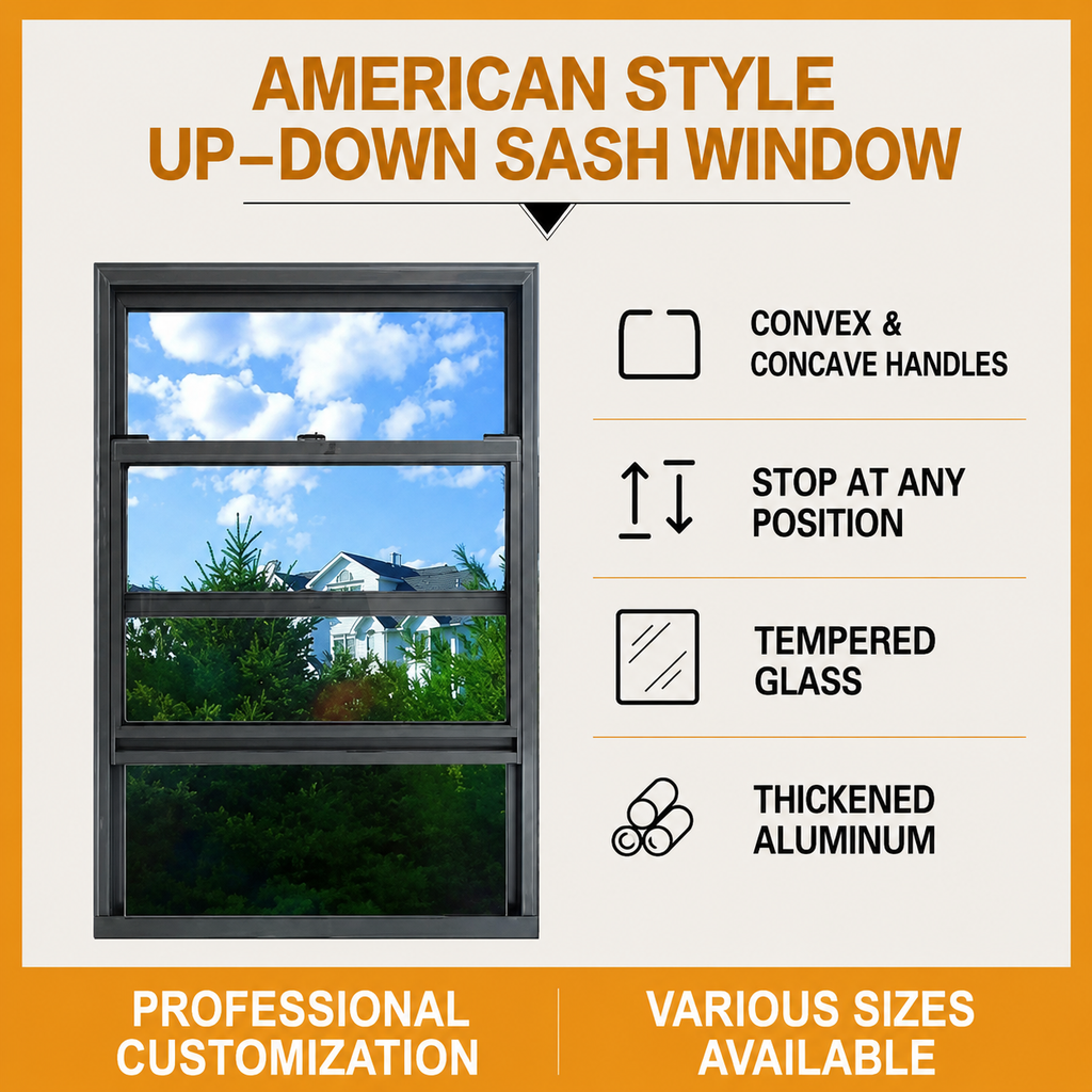 Custom Aluminum Vertical Sliding Sash Window for Modern Home