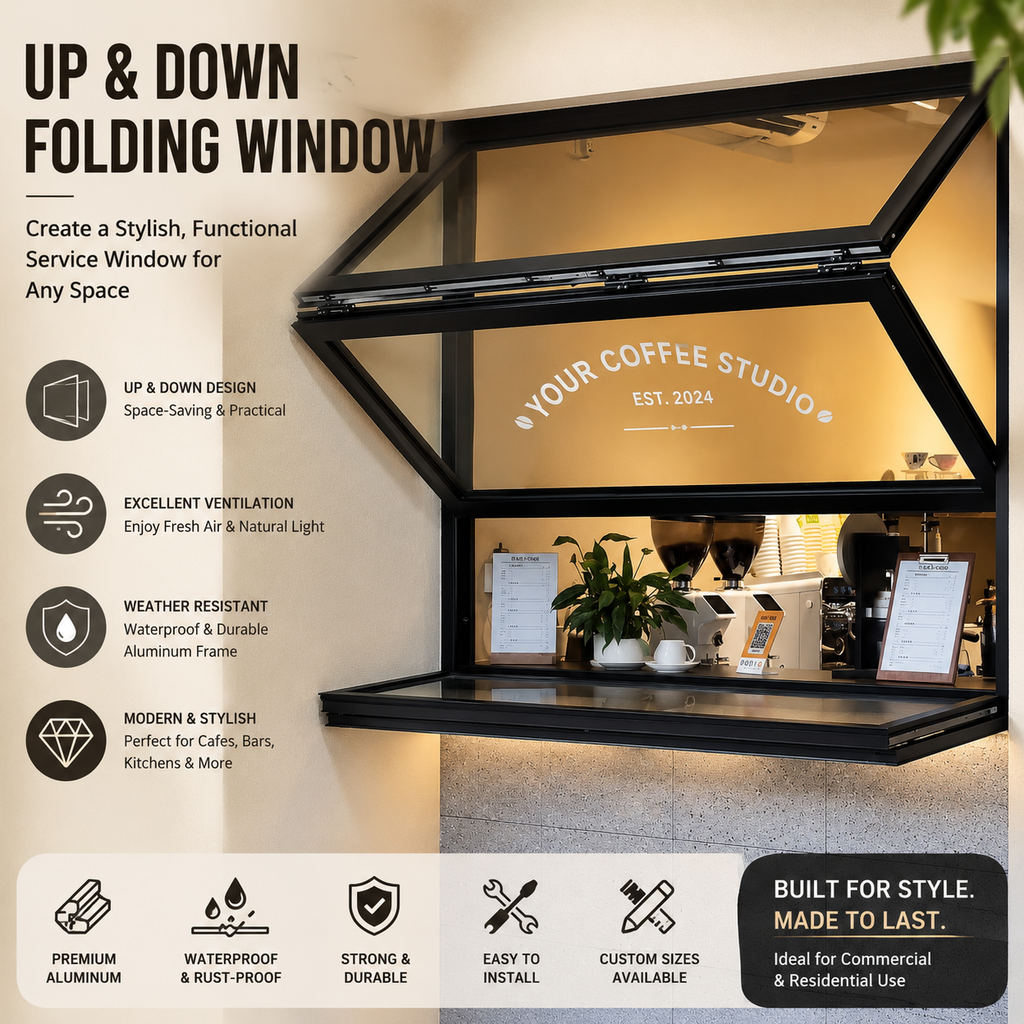 Aluminum Awning Fold-Up Window | Manual Folding Glass Window with Custom Sizes