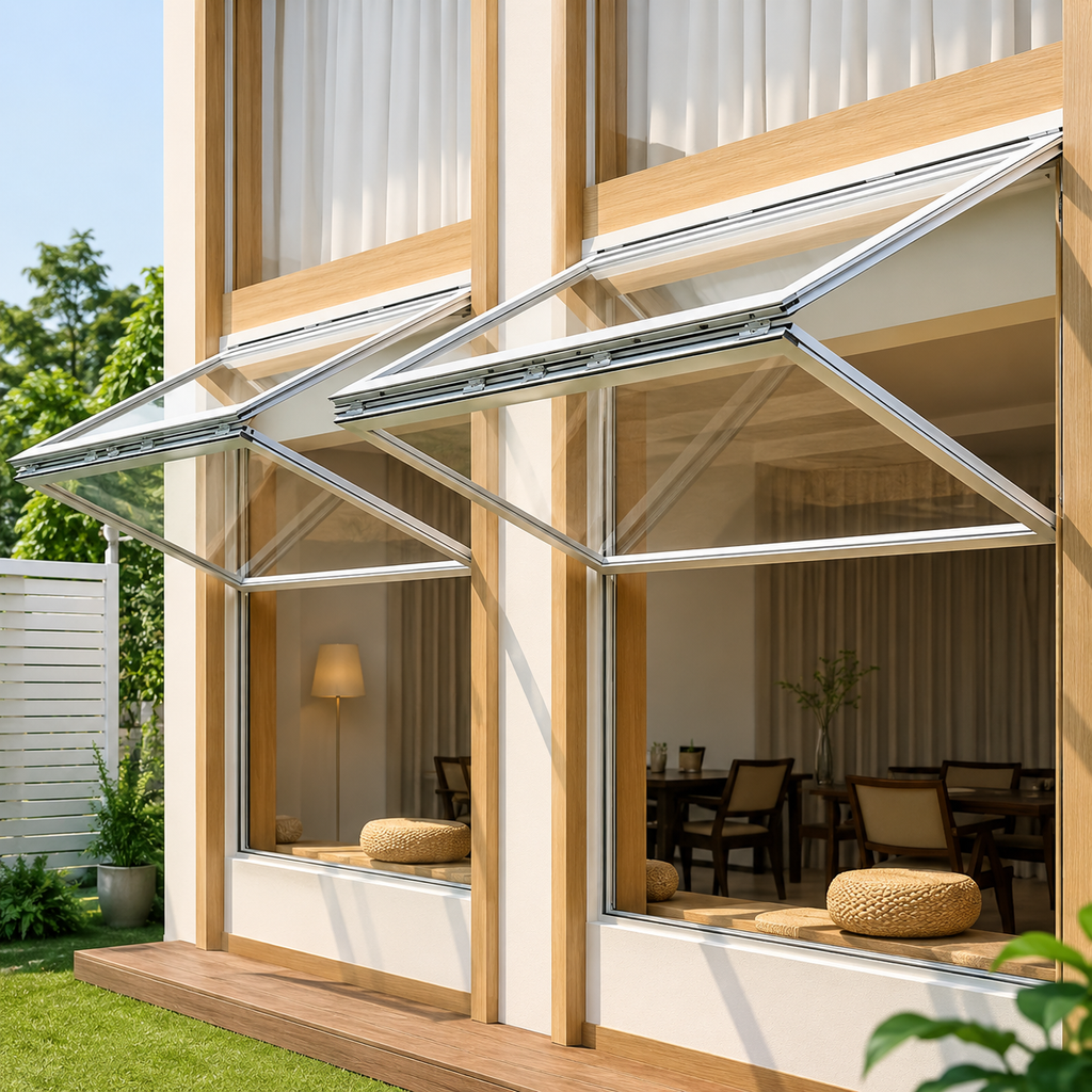 Aluminum Awning Fold-Up Window | Manual Folding Glass Window with Custom Sizes