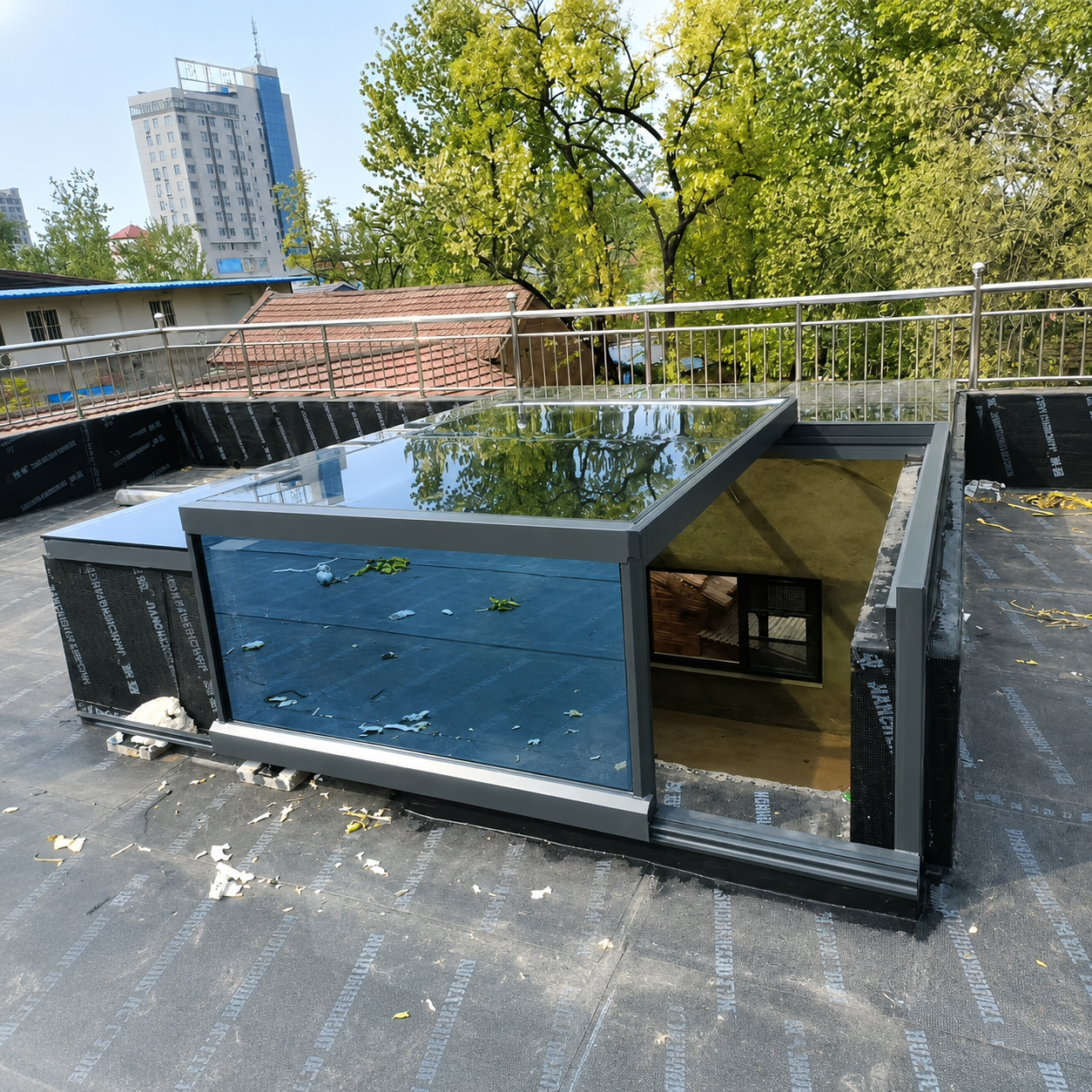 90° Corner L-Type Motorized Sliding Skylight | Remote Control Auto Roof Window with Optional Rain Sensor Auto Close