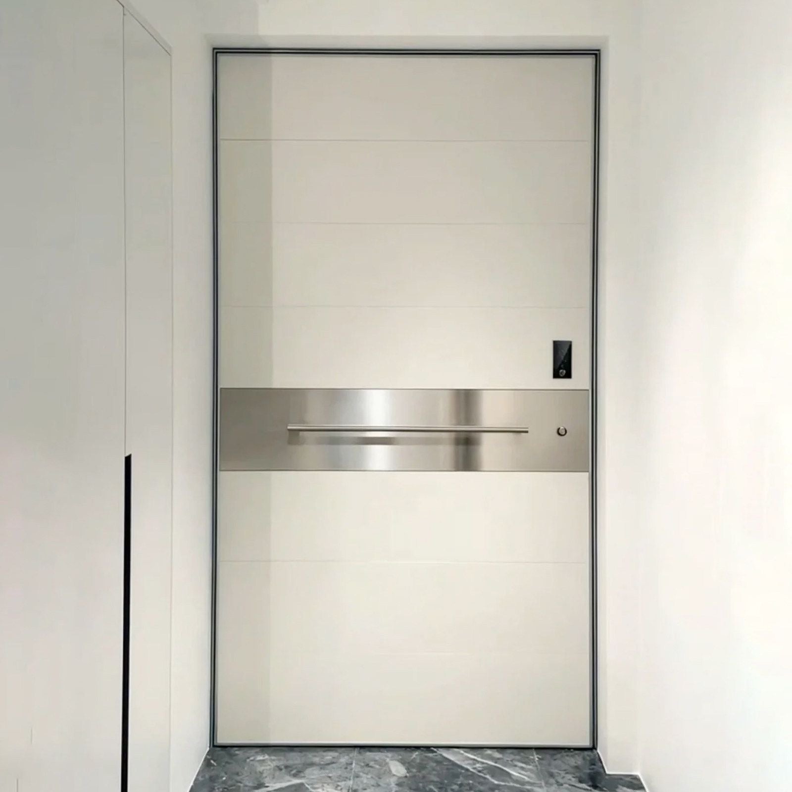 Premium Pivot Wood Grain Aluminum Entrance Door – Smart, Soundproof & Custom Made