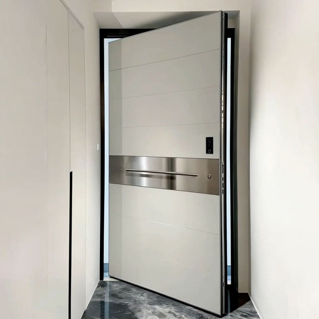 Premium Pivot Wood Grain Aluminum Entrance Door – Smart, Soundproof & Custom Made