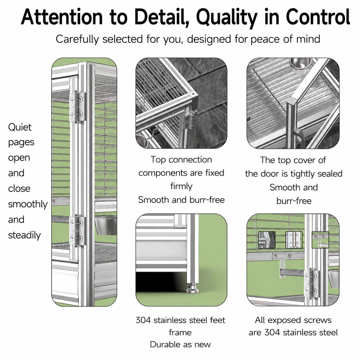 Luxury Aluminum Alloy Bird Cage with 304 Stainless Steel Hardware and Magnetic Full-View Door