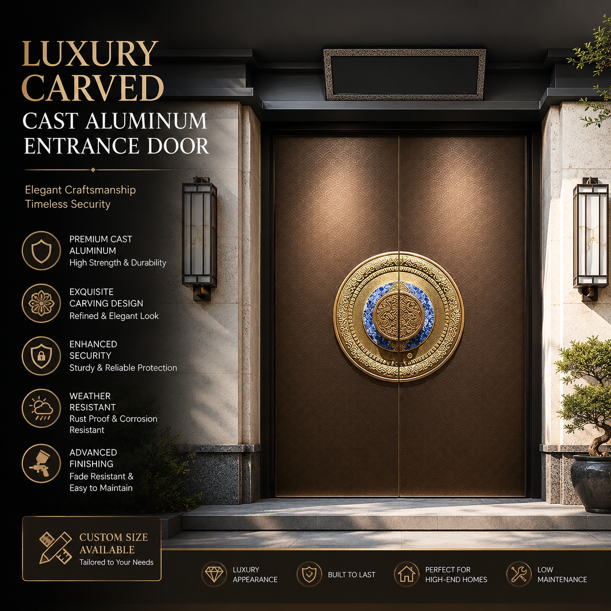 Luxury Cast Aluminum Carved Villa Entrance Door