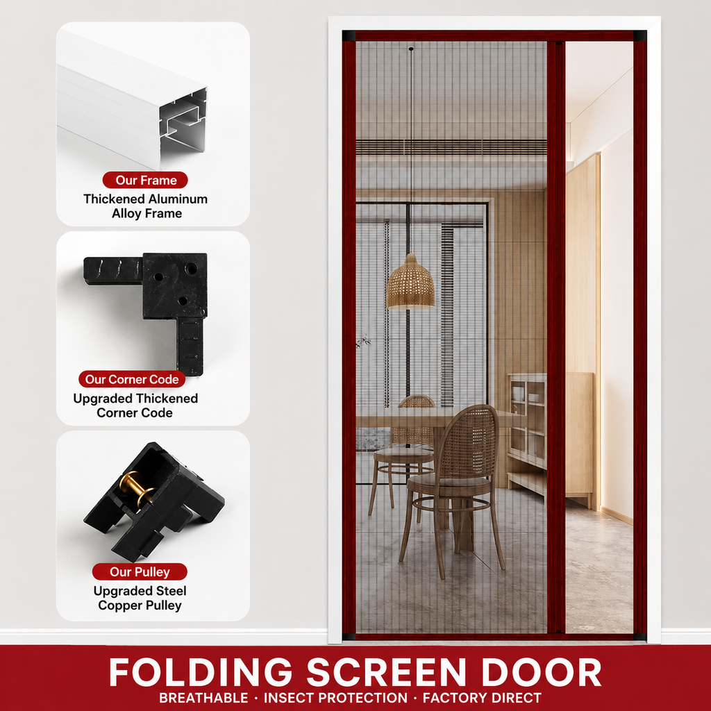 Custom Retractable Pleated Screen Door – No-Drill Aluminum Frame