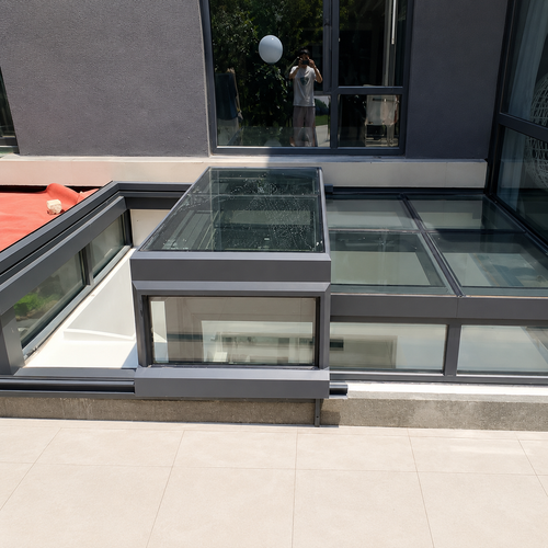90° Corner L-Type Motorized Sliding Skylight | Remote Control Auto Roof Window with Optional Rain Sensor Auto Close